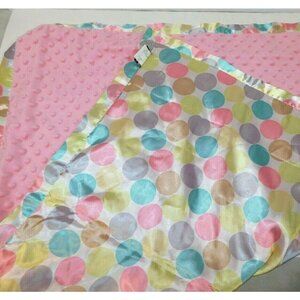 Blankets & Beyond Polk a Dot Circle Dots Baby Blanket Pink Minky Satin 36" X 30"
